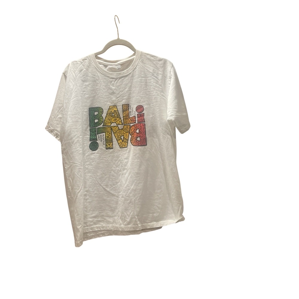 Bali Indonesia Souvenir Graphic T-Shirt Mens XXL White Cotton Handmade Ubud Kuta